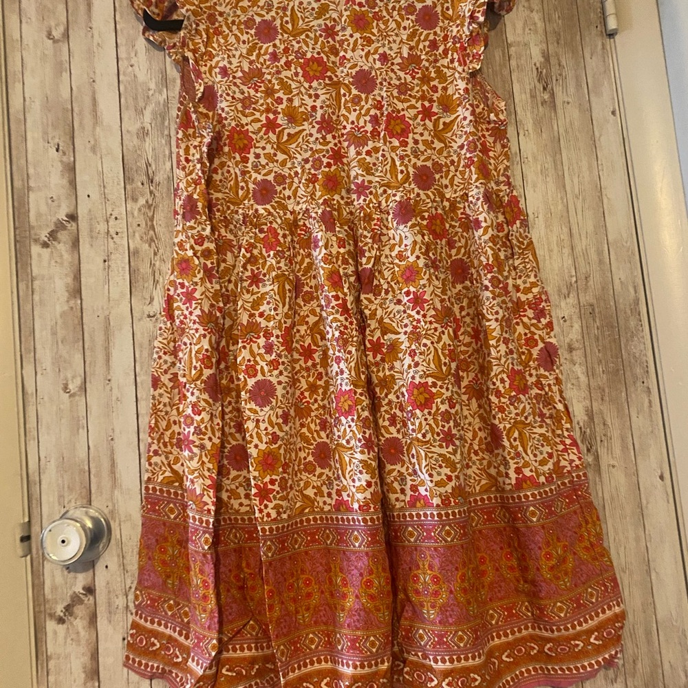 Ces Femme Pink / Orange Dress Boho loose size small, cottagecore hippy whimsy - Picture 6 of 6